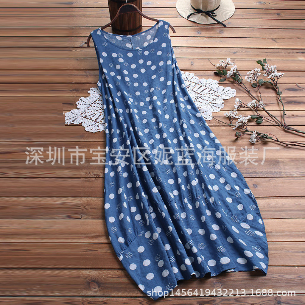 Women's Sleeveless Polka Dot Dress with Ruched Waist and Off-Shoulder Design