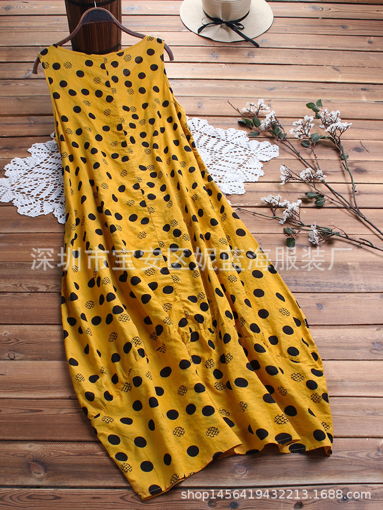 Women's Sleeveless Polka Dot Dress with Ruched Waist and Off-Shoulder Design