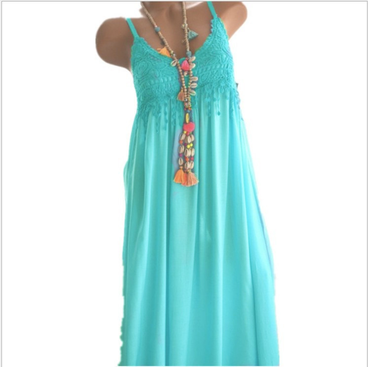 Sexy Lace Panel Solid Color Midi Cami Dress