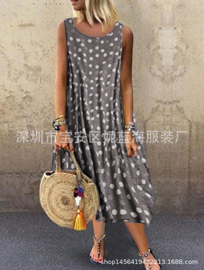 Women's Sleeveless Polka Dot Dress with Ruched Waist and Off-Shoulder Design