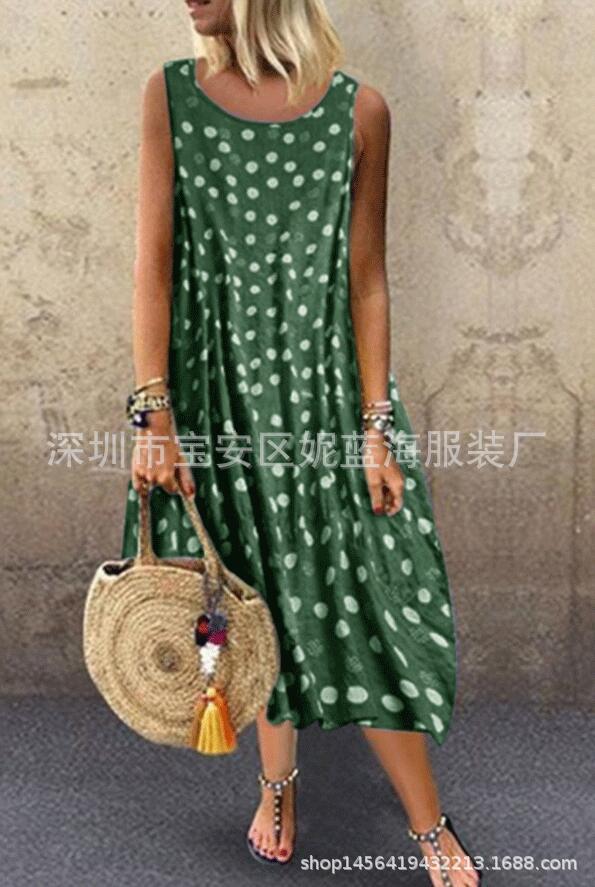 Women's Sleeveless Polka Dot Dress with Ruched Waist and Off-Shoulder Design