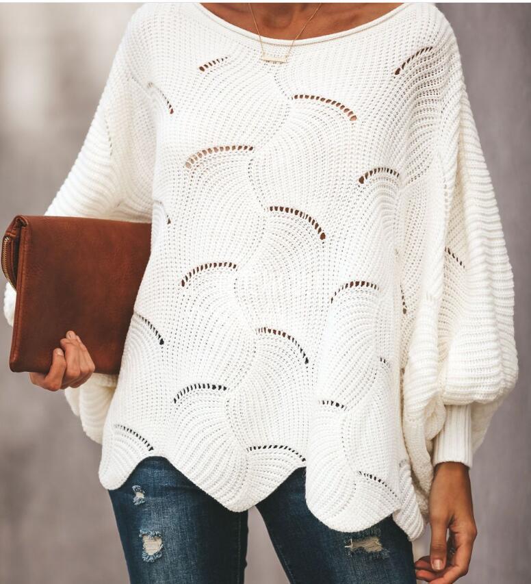 Plus Size Lightweight Knit Sweater Women's Pullover Crew Neck Loose Fit Long Sleeve Hollow Out