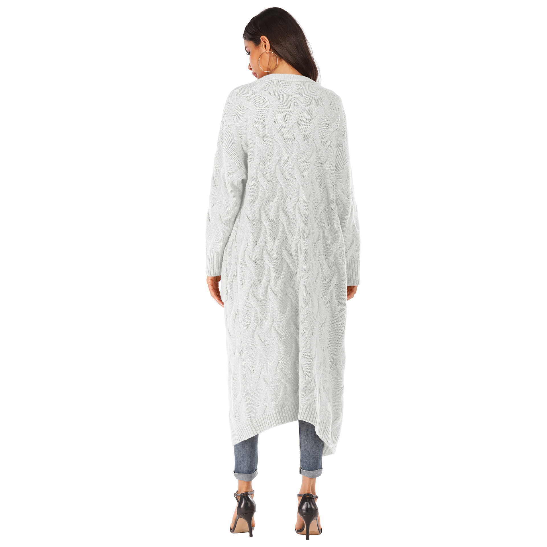 Women's Solid Color Snowflake 3D Irregular Big Pocket Faux Rabbit Fur Thick Sweater Long Cardigan