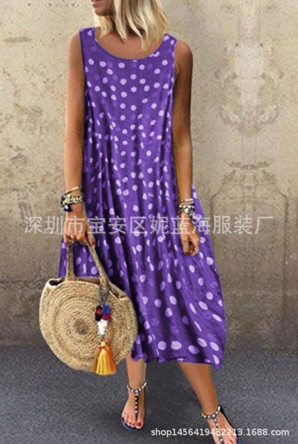 Women's Sleeveless Polka Dot Dress with Ruched Waist and Off-Shoulder Design