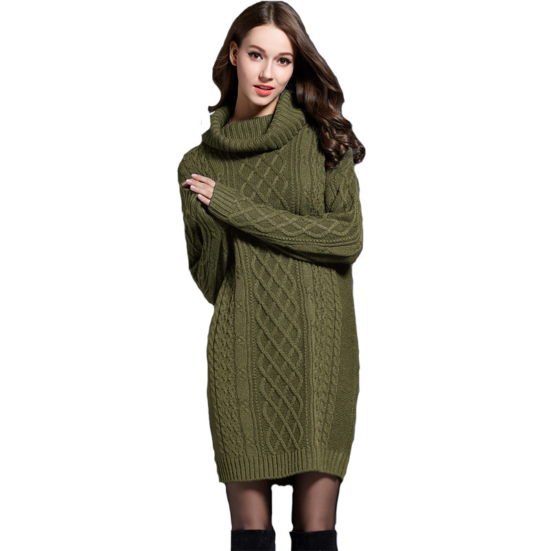 Women's Plus Size Turtleneck Knit Sweater Dress Long Sleeve