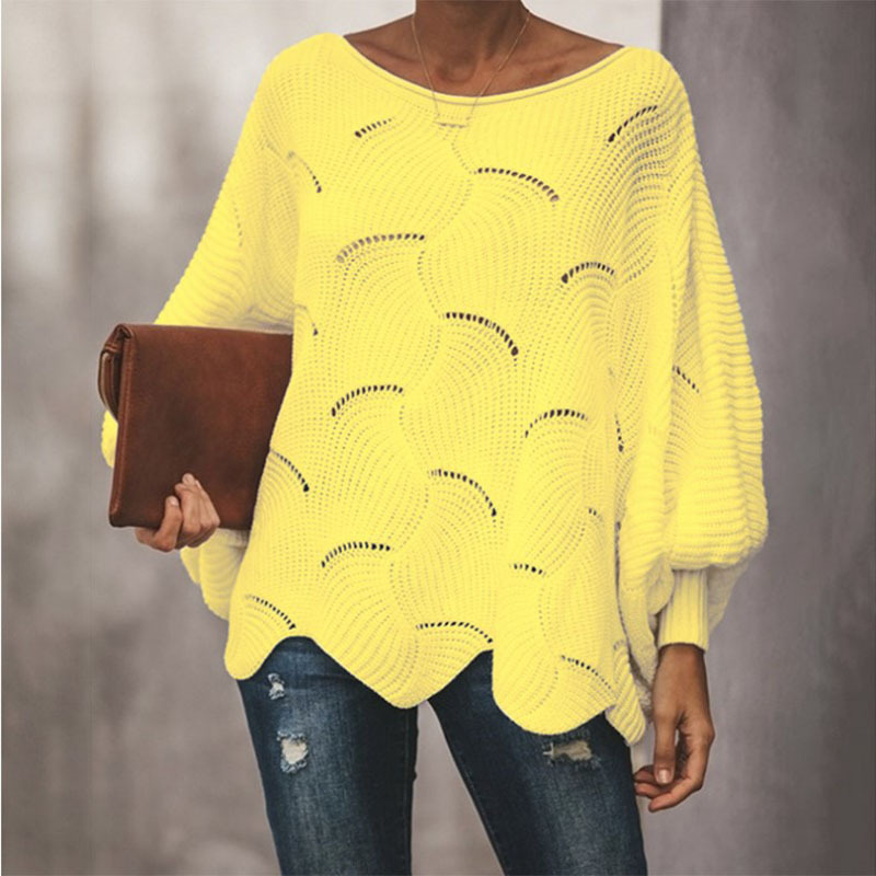 Plus Size Lightweight Knit Sweater Women's Pullover Crew Neck Loose Fit Long Sleeve Hollow Out