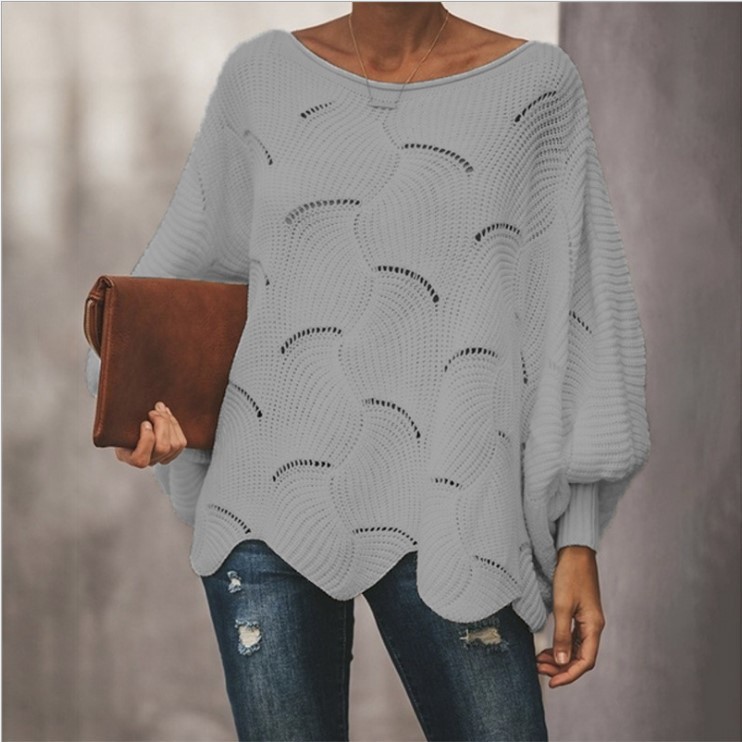 Plus Size Lightweight Knit Sweater Women's Pullover Crew Neck Loose Fit Long Sleeve Hollow Out