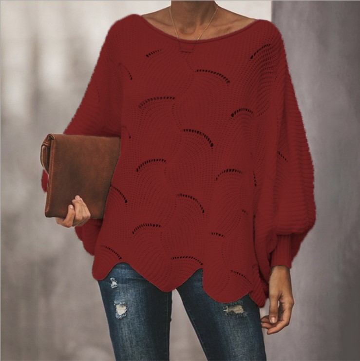 Plus Size Lightweight Knit Sweater Women's Pullover Crew Neck Loose Fit Long Sleeve Hollow Out