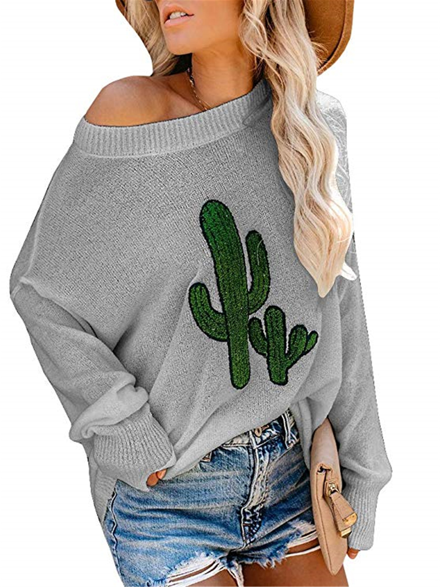 Women's Distressed Knit Pullover Sweater with Batwing Sleeves