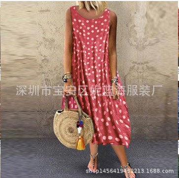 Women's Sleeveless Polka Dot Dress with Ruched Waist and Off-Shoulder Design