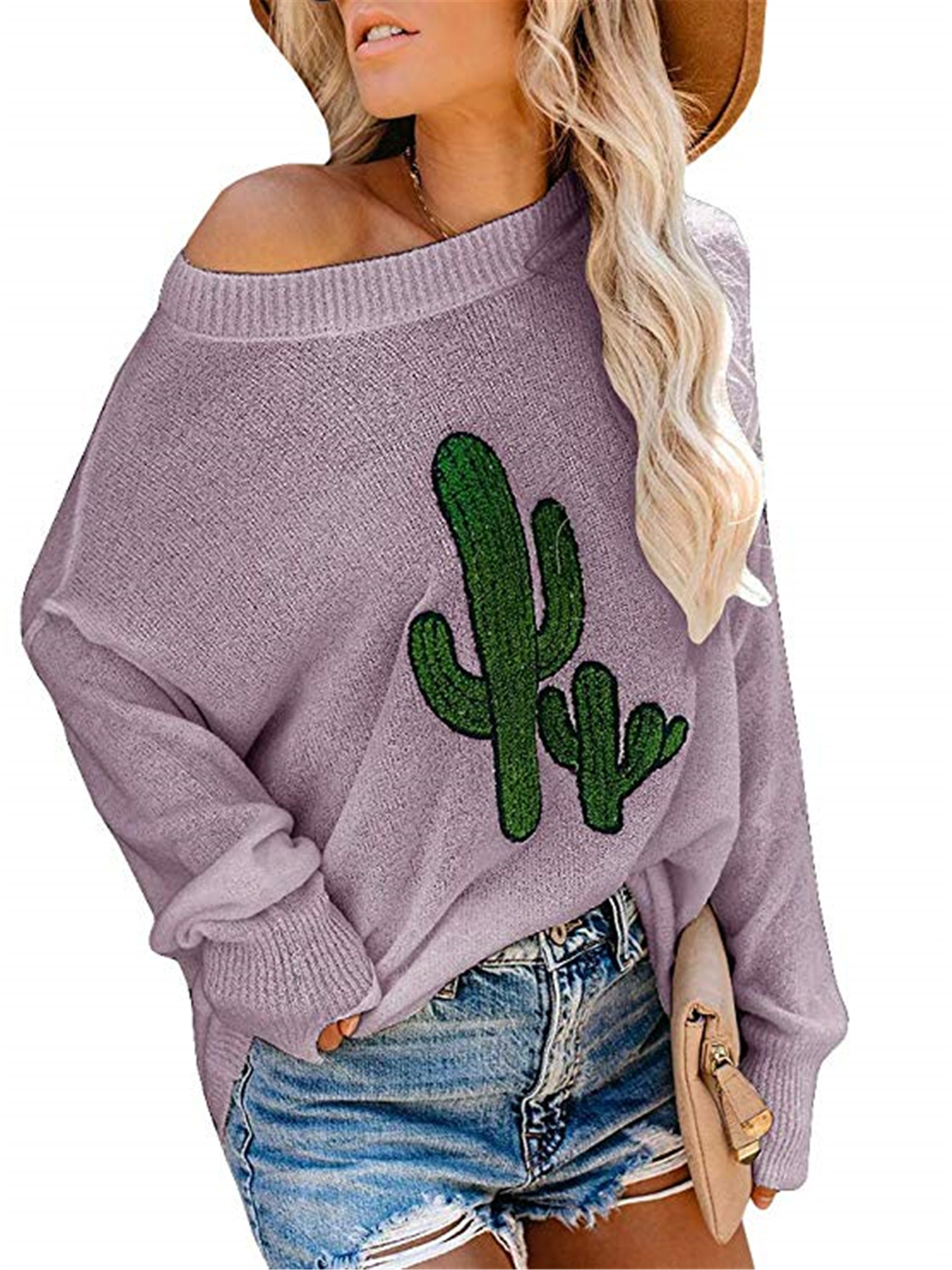Women's Distressed Knit Pullover Sweater with Batwing Sleeves