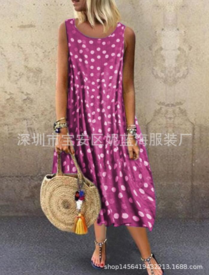 Women's Sleeveless Polka Dot Dress with Ruched Waist and Off-Shoulder Design