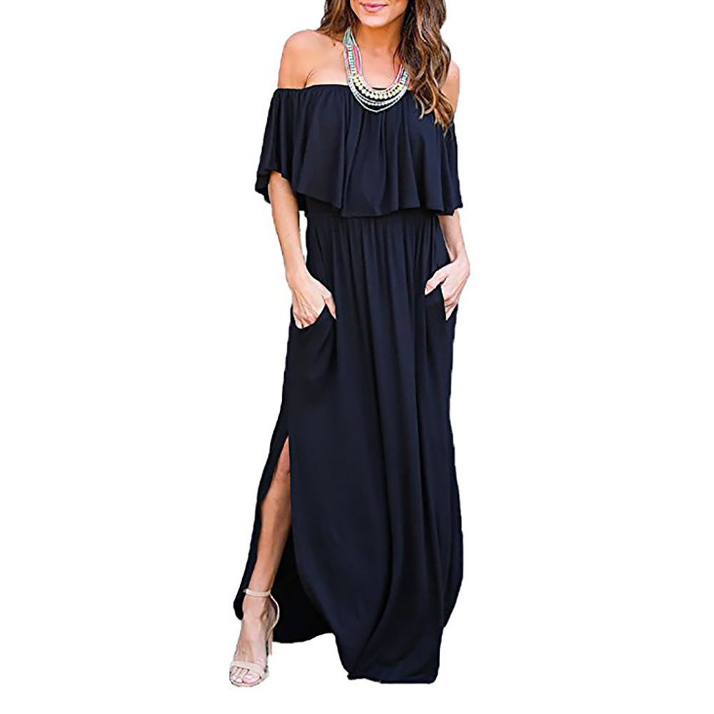 Off-Shoulder Strapless Ruffle Hem Maxi Dress