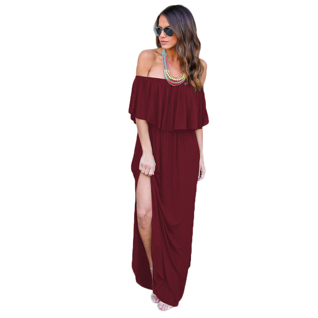 Off-Shoulder Strapless Ruffle Hem Maxi Dress