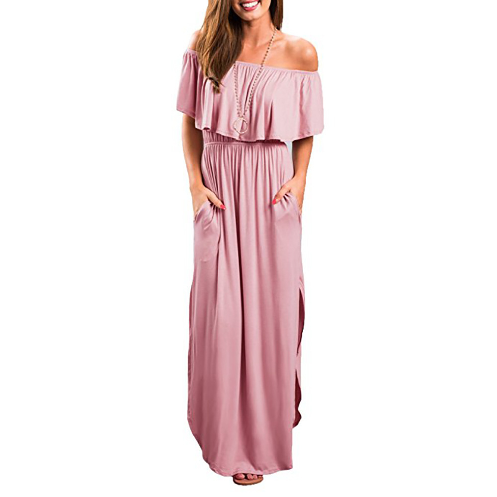 Off-Shoulder Strapless Ruffle Hem Maxi Dress