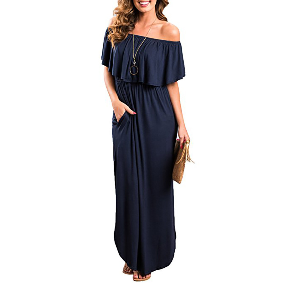 Off-Shoulder Strapless Ruffle Hem Maxi Dress