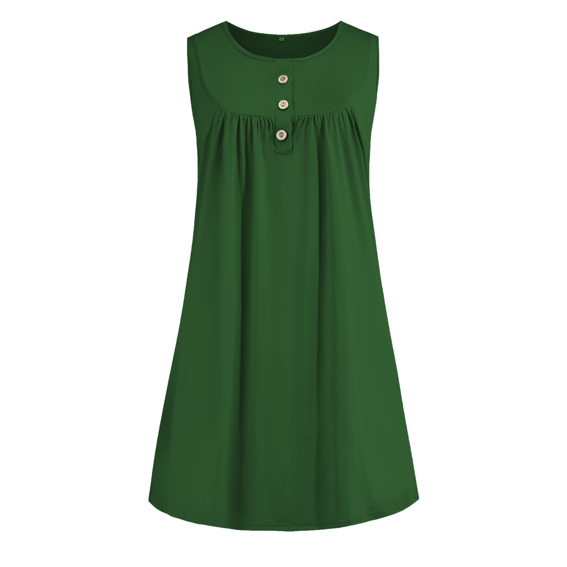Women's Sleeveless Button Pleated Midi Dress Casual Round Neck