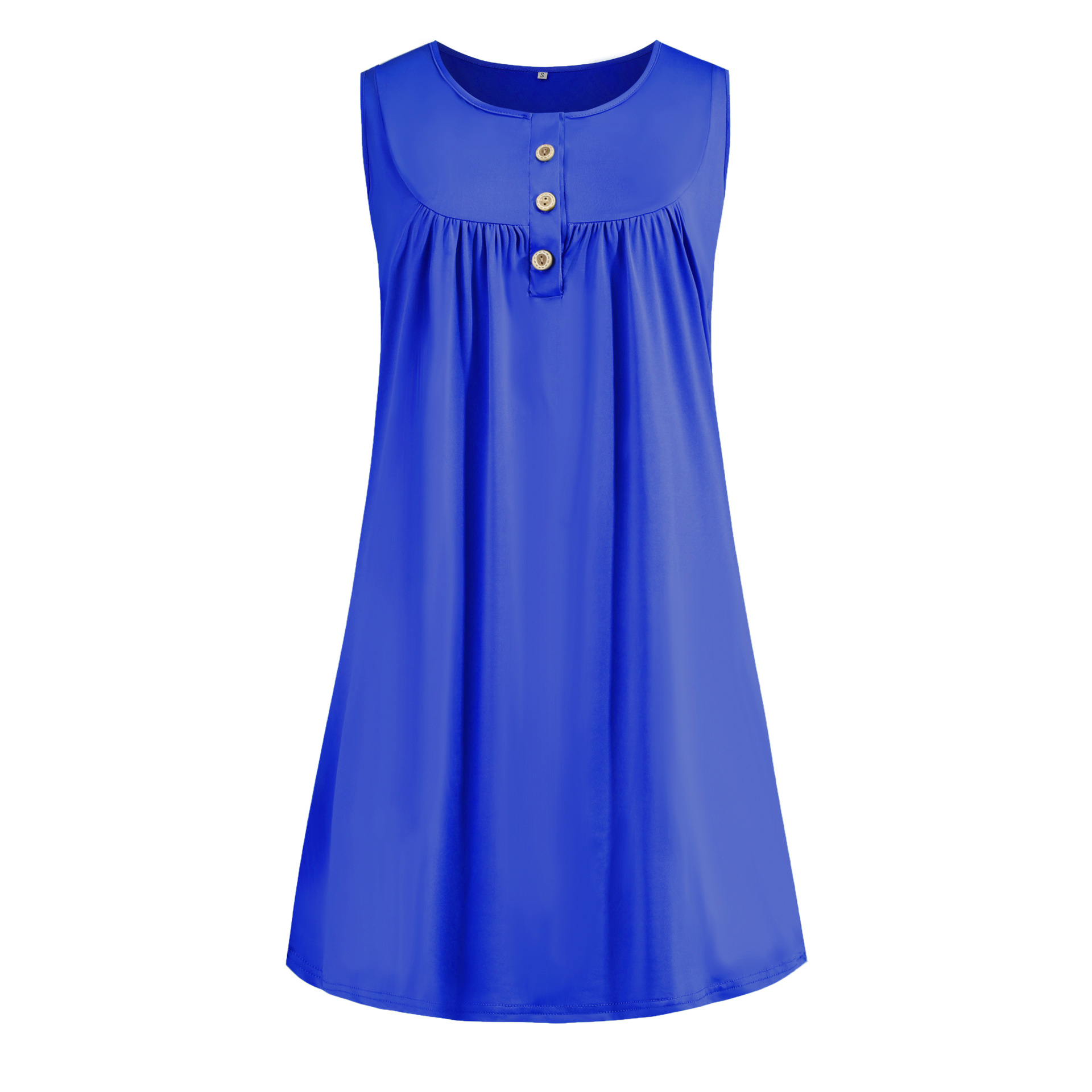 Women's Sleeveless Button Pleated Midi Dress Casual Round Neck