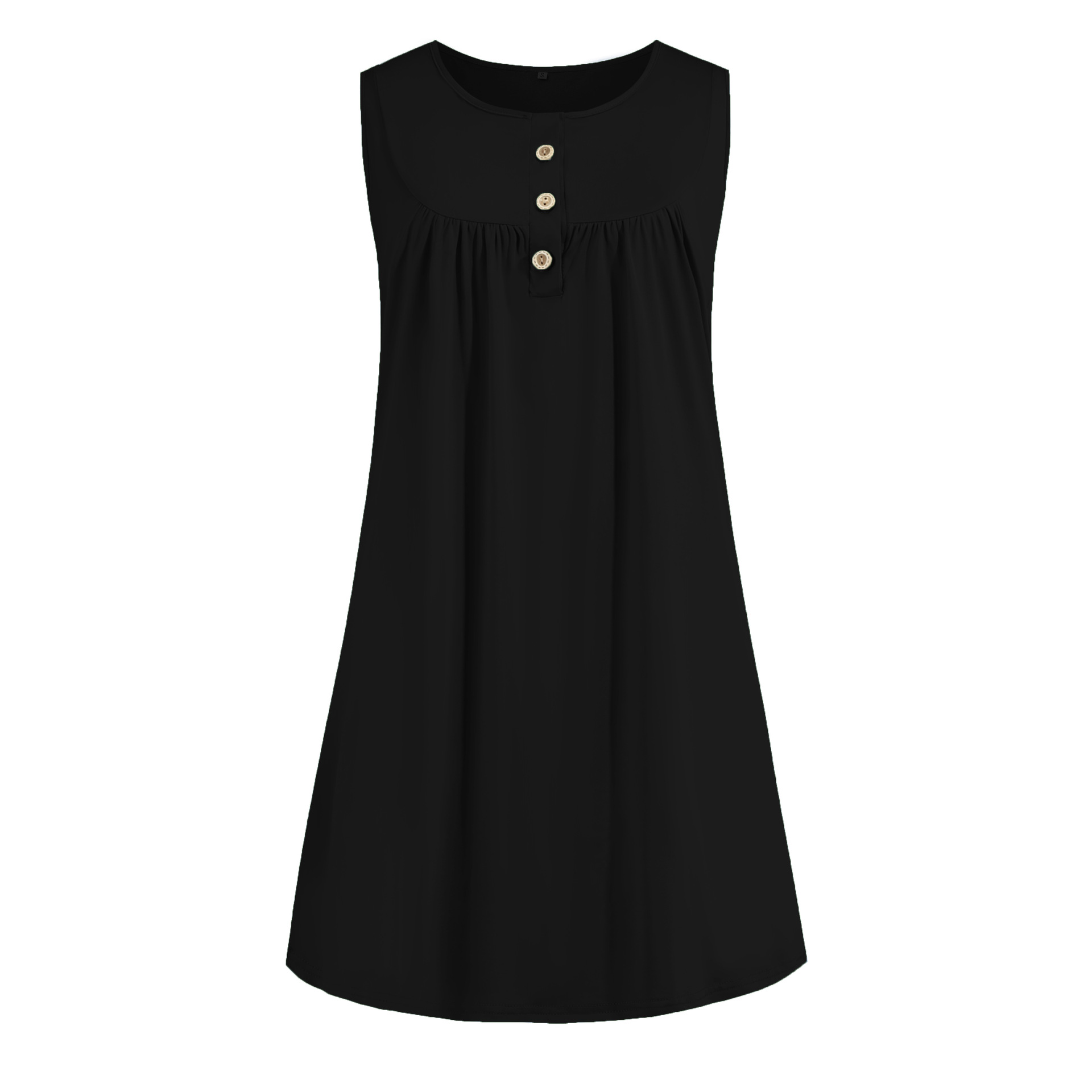 Women's Sleeveless Button Pleated Midi Dress Casual Round Neck