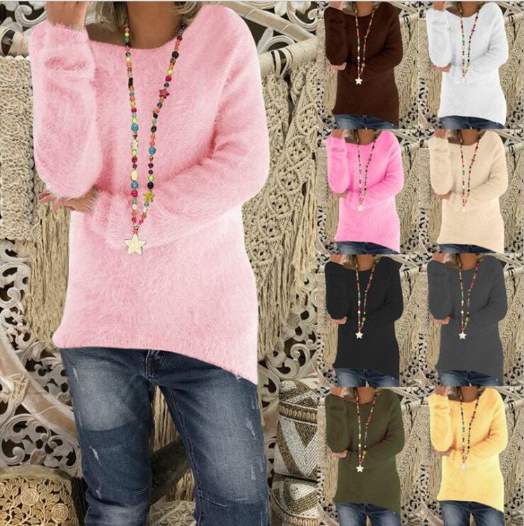 Women's Solid Color Long Sleeve Loose Knit Sweater