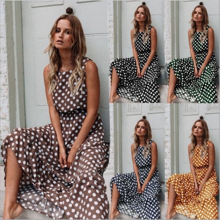 Sweet Polka Dot Sleeveless Midi Dress