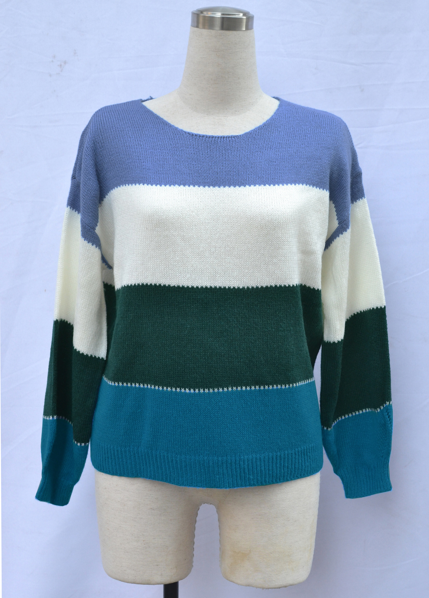 Women's Color-Block Crewneck Midi Loose Knit Sweater