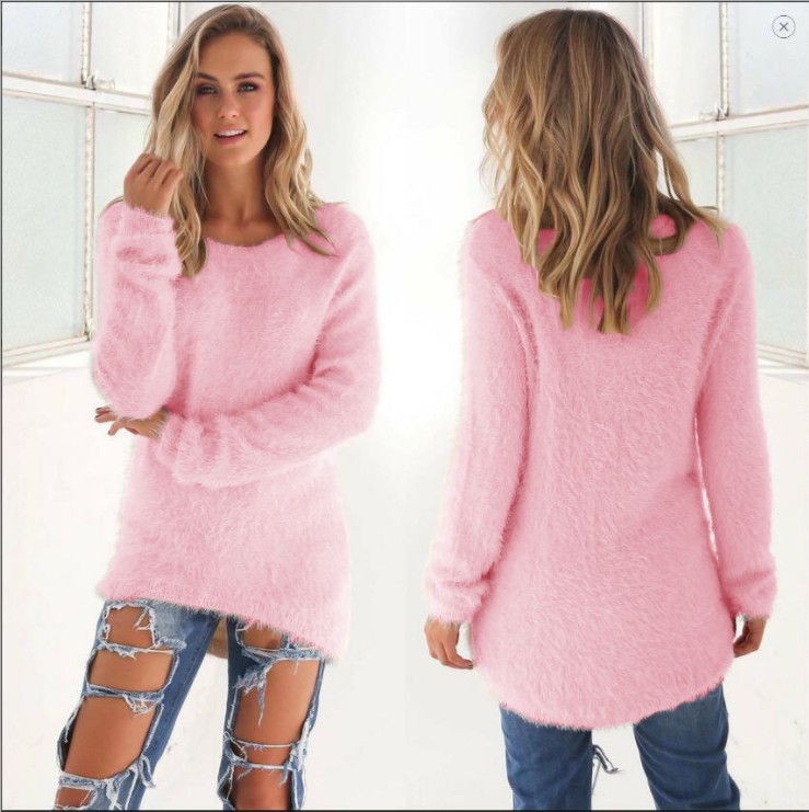 Women's Solid Color Long Sleeve Crewneck Sweater