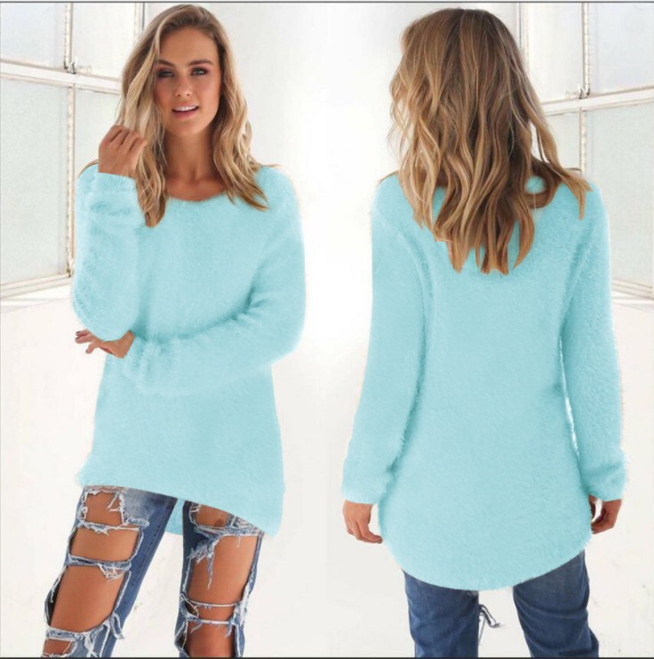 Women's Solid Color Long Sleeve Crewneck Sweater