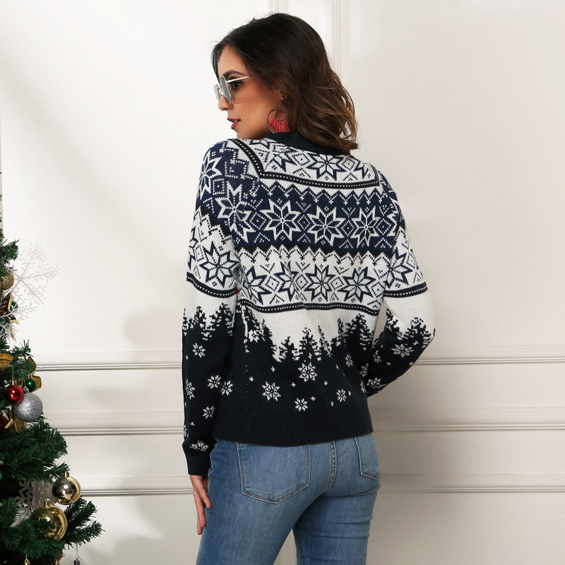 Christmas Snowflake Pullover Sweater Loose Fit Jacquard Knit Top
