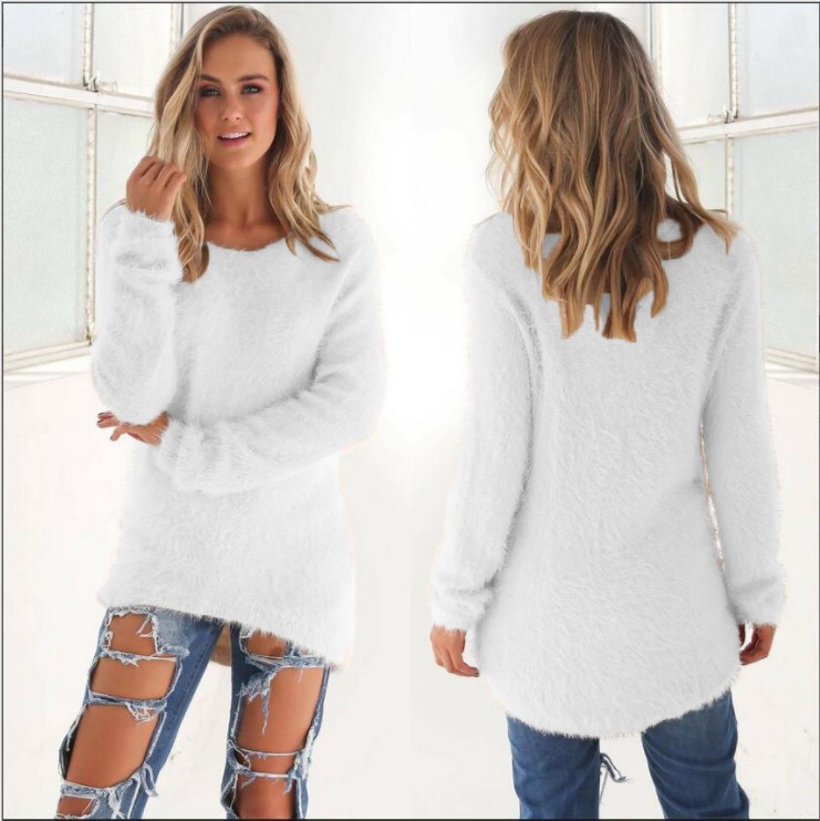 Women's Solid Color Long Sleeve Crewneck Sweater