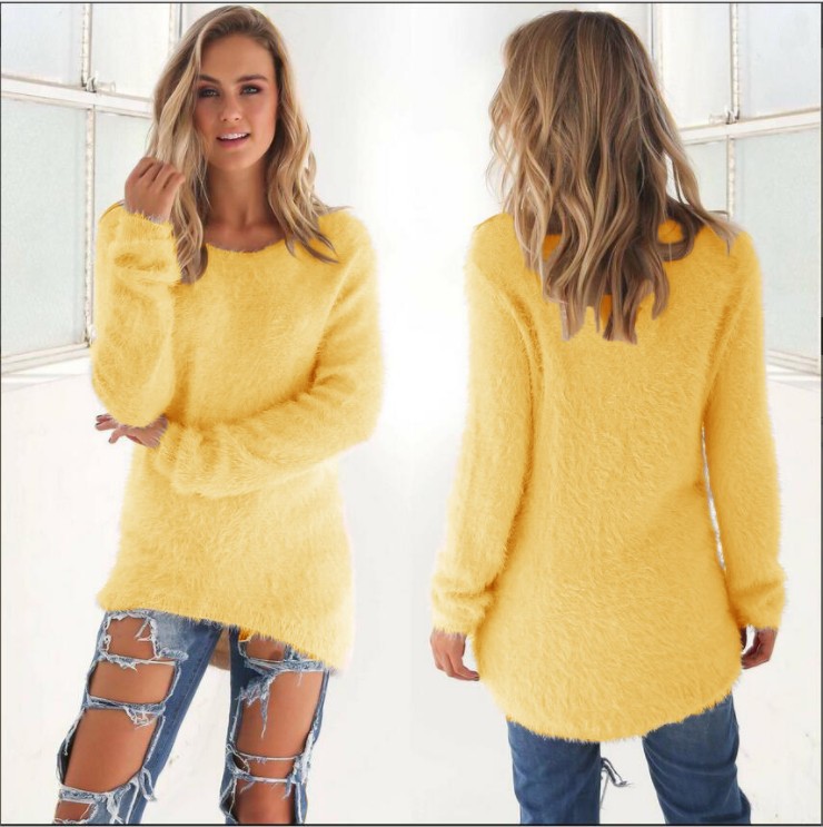 Women's Solid Color Long Sleeve Crewneck Sweater