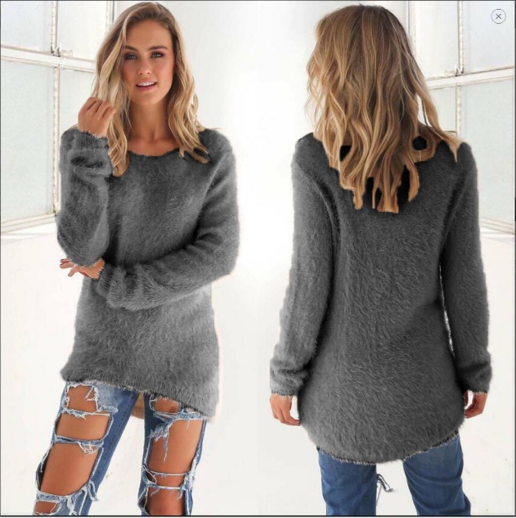 Women's Solid Color Long Sleeve Crewneck Sweater