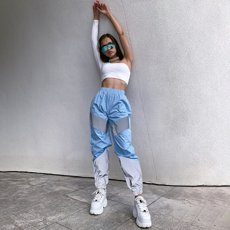 Reflective Sequin Patchwork Joggers Mid-Rise Streetwear Pants