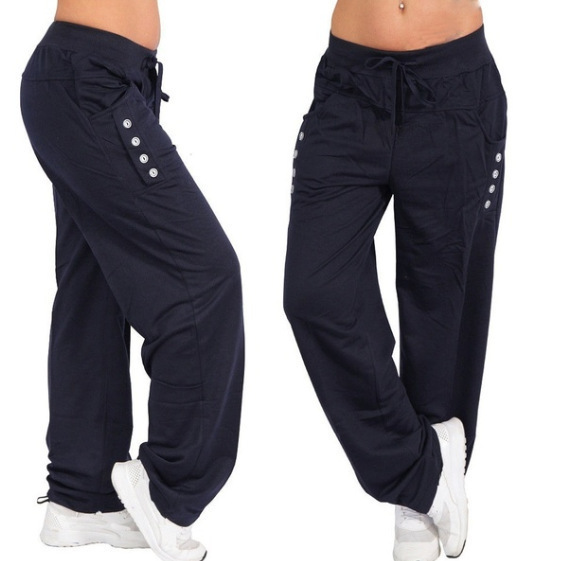 Women's Solid Color Drawstring Casual Loose Straight-Leg Pants