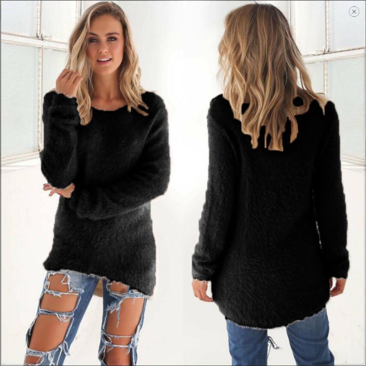 Women's Solid Color Long Sleeve Crewneck Sweater
