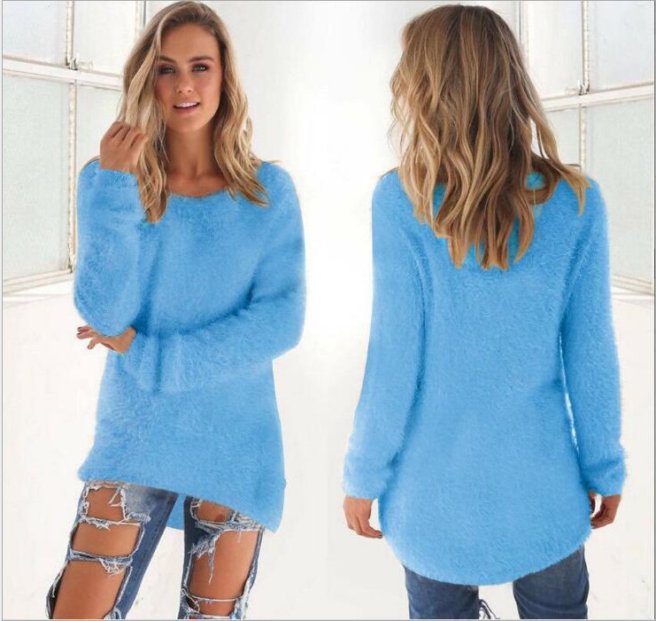 Women's Solid Color Long Sleeve Crewneck Sweater