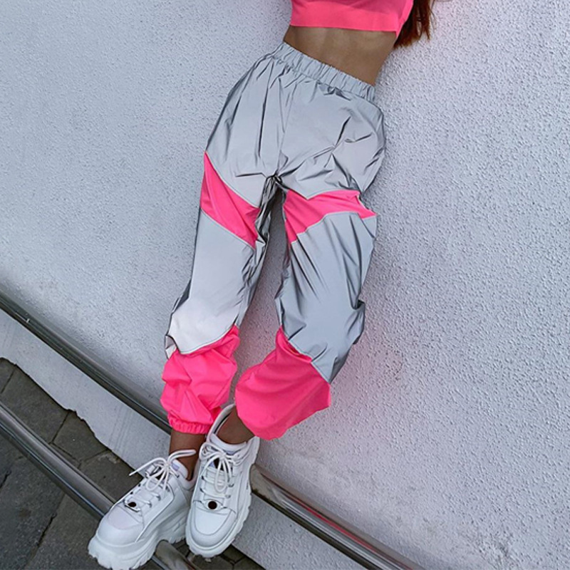 Reflective Sequin Patchwork Joggers Mid-Rise Streetwear Pants