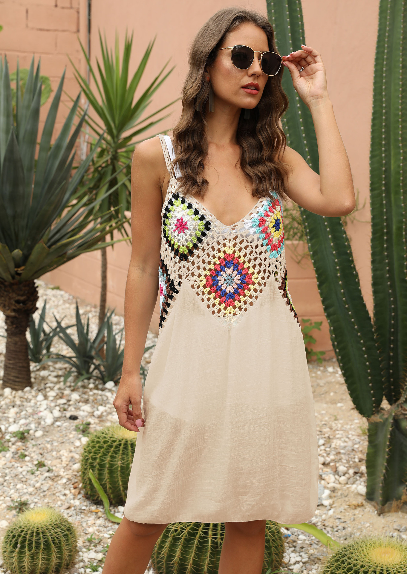 Women's Hand-Crochet Spliced Hollow-Out Cami Dress
