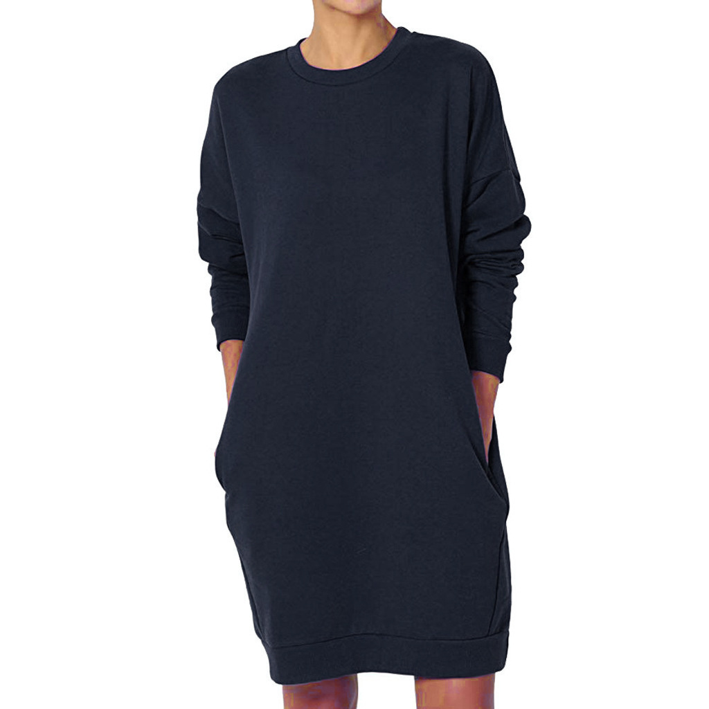 Plus Size Women's Crewneck Solid Color Long Pocket Hoodie Harajuku Style