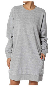 Plus Size Women's Crewneck Solid Color Long Pocket Hoodie Harajuku Style
