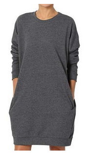 Plus Size Women's Crewneck Solid Color Long Pocket Hoodie Harajuku Style