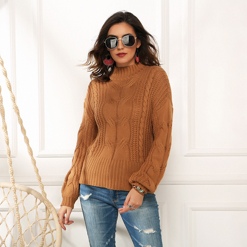 Women's Plus Size Neon Cable Knit Sweater Long Sleeve Mock Neck Pullover