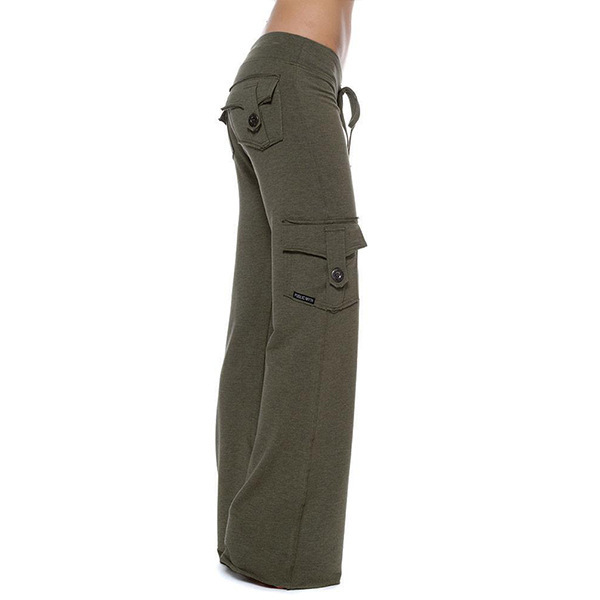 Women's Stretch Waist Button Pocket Yoga Pants Slimming Flare