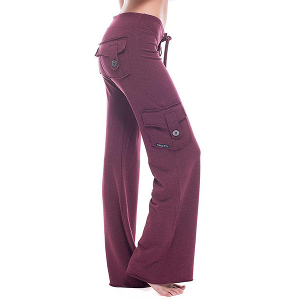 Women's Stretch Waist Button Pocket Yoga Pants Slimming Flare