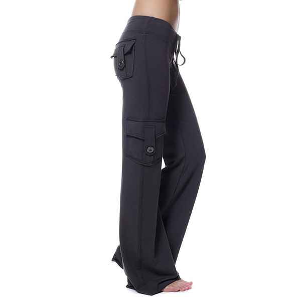 Women's Stretch Waist Button Pocket Yoga Pants Slimming Flare