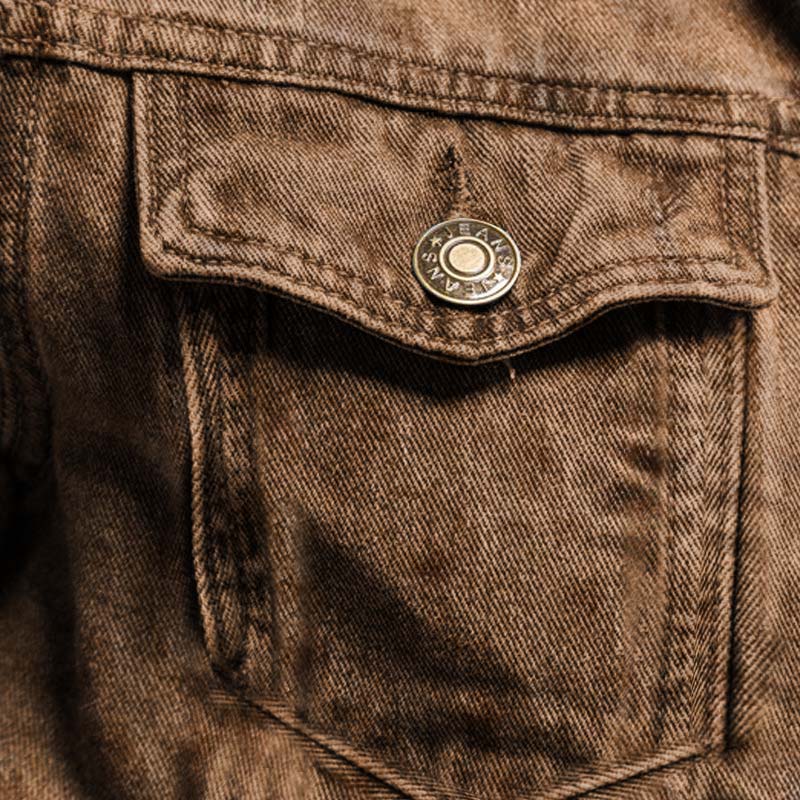 Men's Vintage Western Cowboy Multi-Pocket Distressed Lapel Outdoor Jacket