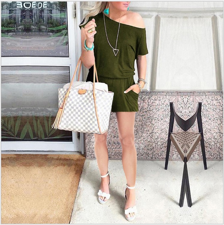 4-Color Short-Sleeve Pocket Women's Jumpsuit & Pants