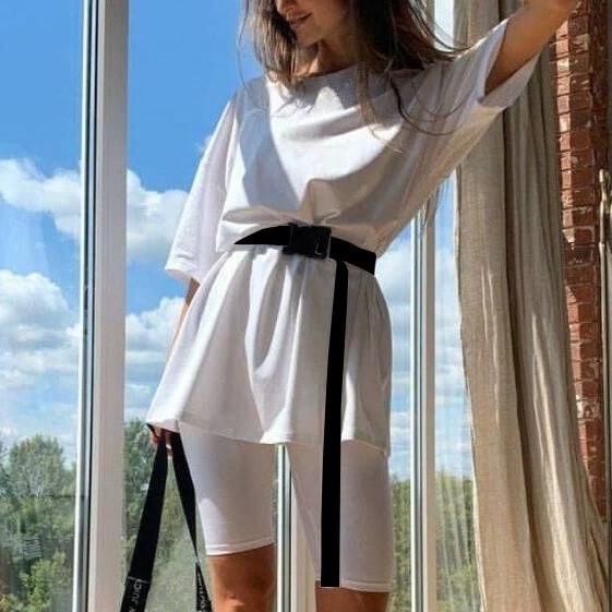 Women's Two-Piece Solid Color Lounge Set with Belt, Loose Casual Sporty