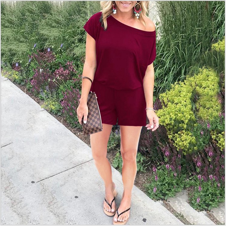 4-Color Short-Sleeve Pocket Women's Jumpsuit & Pants