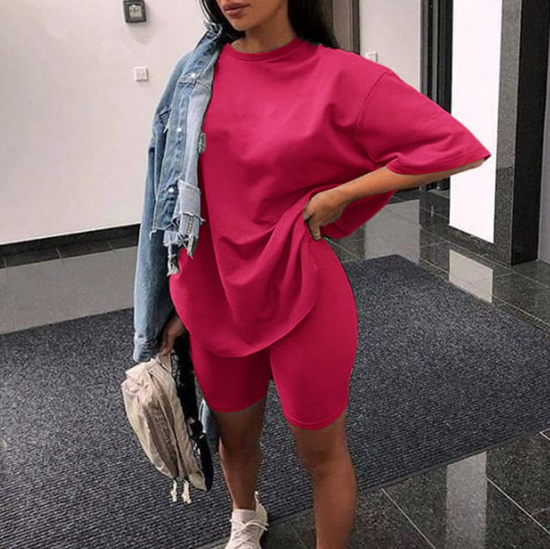 Women's Two-Piece Solid Color Lounge Set with Belt, Loose Casual Sporty